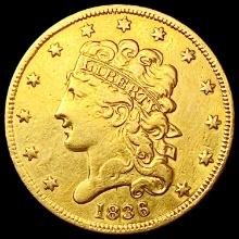 1836 $5 Gold Half Eagle CHOICE AU