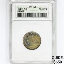 1901 Liberty Victory Nickel ANACS PF65