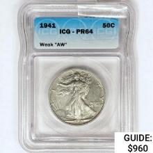 1941 Walking Liberty Half Dollar ICG PR64 Weak "AW"