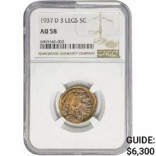 1937-D Buffalo Nickel NGC AU58 3 Legs