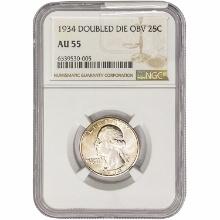 1934 Washington Silver Quarter NGC AU55 DDO