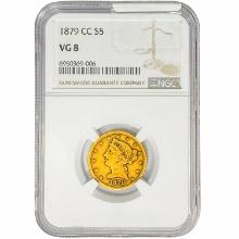 1879-CC $5 Gold Half Eagle NGC VG8