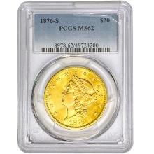 1876-S $20 Gold Double Eagle PCGS MS62