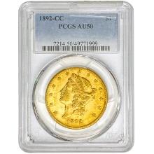 1892-CC $20 Gold Double Eagle PCGS AU50