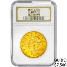 1876-S $20 Gold Double Eagle NGC MS61