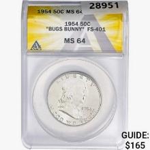 1954 Franklin Half Dollar ANACS MS64 FS-401 "Bugs Bunny"