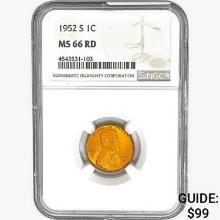 1952-S Wheat Cent NGC MS66 RD