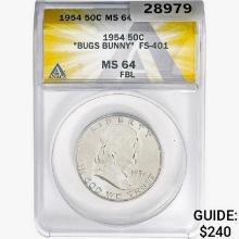 1954 Franklin Half Dollar ANACS MS64 FBL FS-401 "Bugs Bunny"