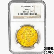 1907 $20 Gold Double Eagle NGC MS63