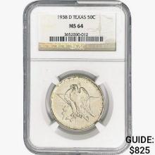 1938-D Texas Half Dollar NGC MS64