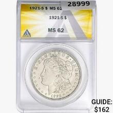 1921-S Morgan Silver Dollar ANACS MS62