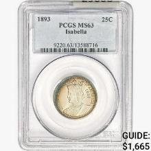 1893 Isabella Silver Quarter PCGS MS63