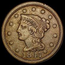 1847 Braided Hair Large Cent LIGHTLY CIRCULATED