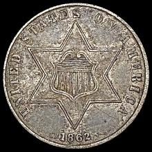 1862 Silver Three Cent LIGHTLY CIRCULATED