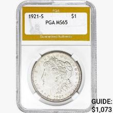 1921-S Morgan Silver Dollar PGA MS65