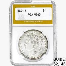 1891-S Morgan Silver Dollar PGA MS65