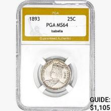 1893 Isabella Silver Quarter PGA MS64