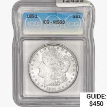 1891 Morgan Silver Dollar ICG MS63