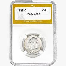 1937-D Washington Silver Quarter PGA MS66