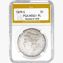 1879-S Morgan Silver Dollar PGA MS62+ PL REV 78