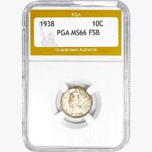 1938 Mercury Silver Dime PGA MS66 FSB