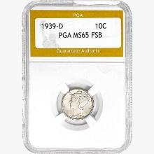 1939-D Mercury Silver Dime PGA MS65 FSB