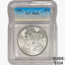 1891 Morgan Silver Dollar ICG MS63