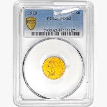 1929 $2.50 Gold Quarter Eagle PCGS MS62