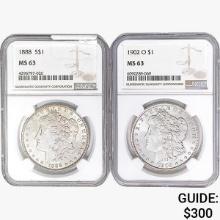 [2] 1888 & 1902-O Morgan Silver Dollar NGC MS63