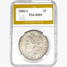 1890-S Morgan Silver Dollar PGA MS64