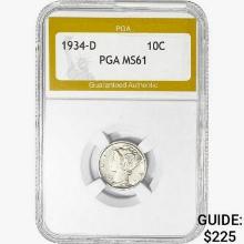 1934-D Mercury Silver Dime PGA MS61