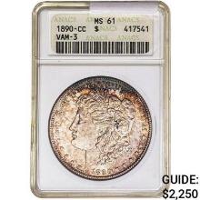 1890-CC Morgan Silver Dollar ANACS MS61 VAM-3