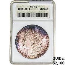 1891-CC Morgan Silver Dollar ANACS MS62