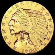 1909-D $5 Gold Half Eagle CLOSELY UNCIRCULATED