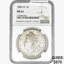 1882-CC Morgan Silver Dollar NGC MS61