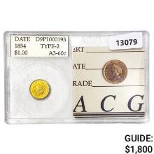 1854 Rare Gold Dollar ACG A3-60c