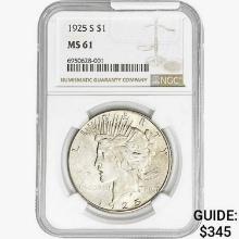 1925-S Silver Peace Dollar NGC MS61