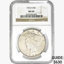 1922-S Silver Peace Dollar NGC MS64