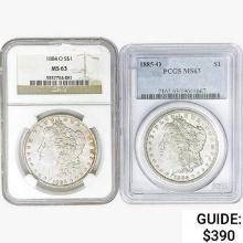 [2] Morgan Silver Dollars NGC/PCGS MS63 [1884-O, 1885-O]