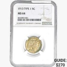 1913 Buffalo Nickel NGC MS64 Type 1