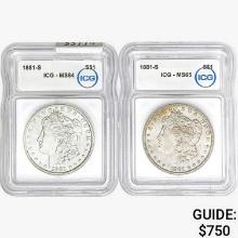 [2]1881-S Morgan Silver Dollar ICG MS64-65