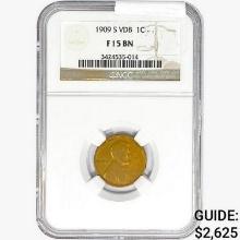 1909-S VDB Wheat Cent NGC F15 BN