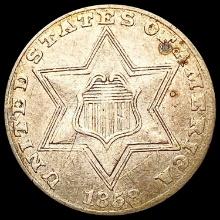 1858 Silver Three Cent CHOICE AU