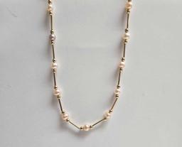 14k Gold and Freshwater Pearl Beaded Necklace