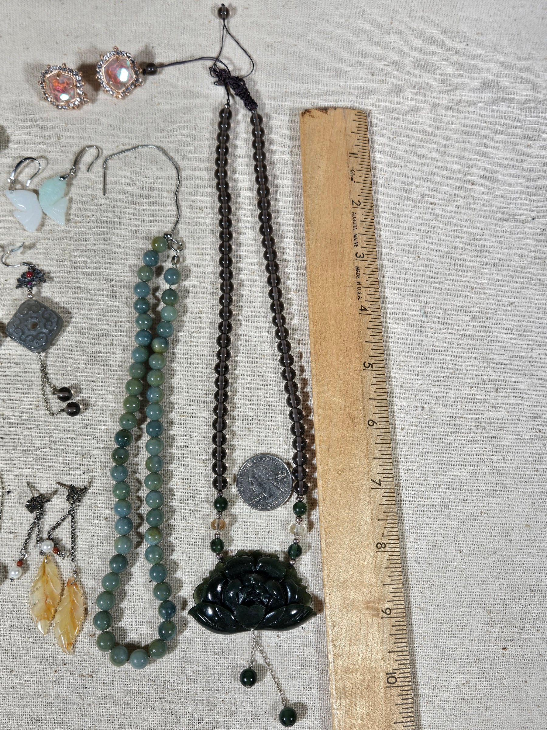 Estate Lot Of Chinese Hand Carved Hardstone Jewelry