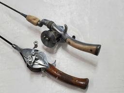 2 Antique "Gun Handle" Fishing Rods and Reels