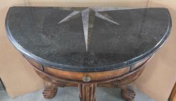 Granite Top Half Moon Table with Star Design and Drawer