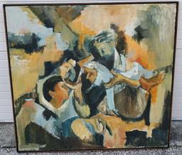 Large Mid Century Abstract Painting With Figures