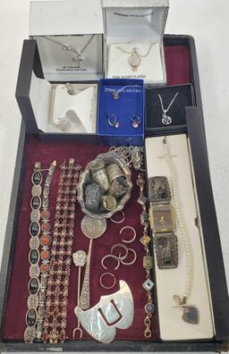 Tray Lot Of Sterling Silver Jewelry And More