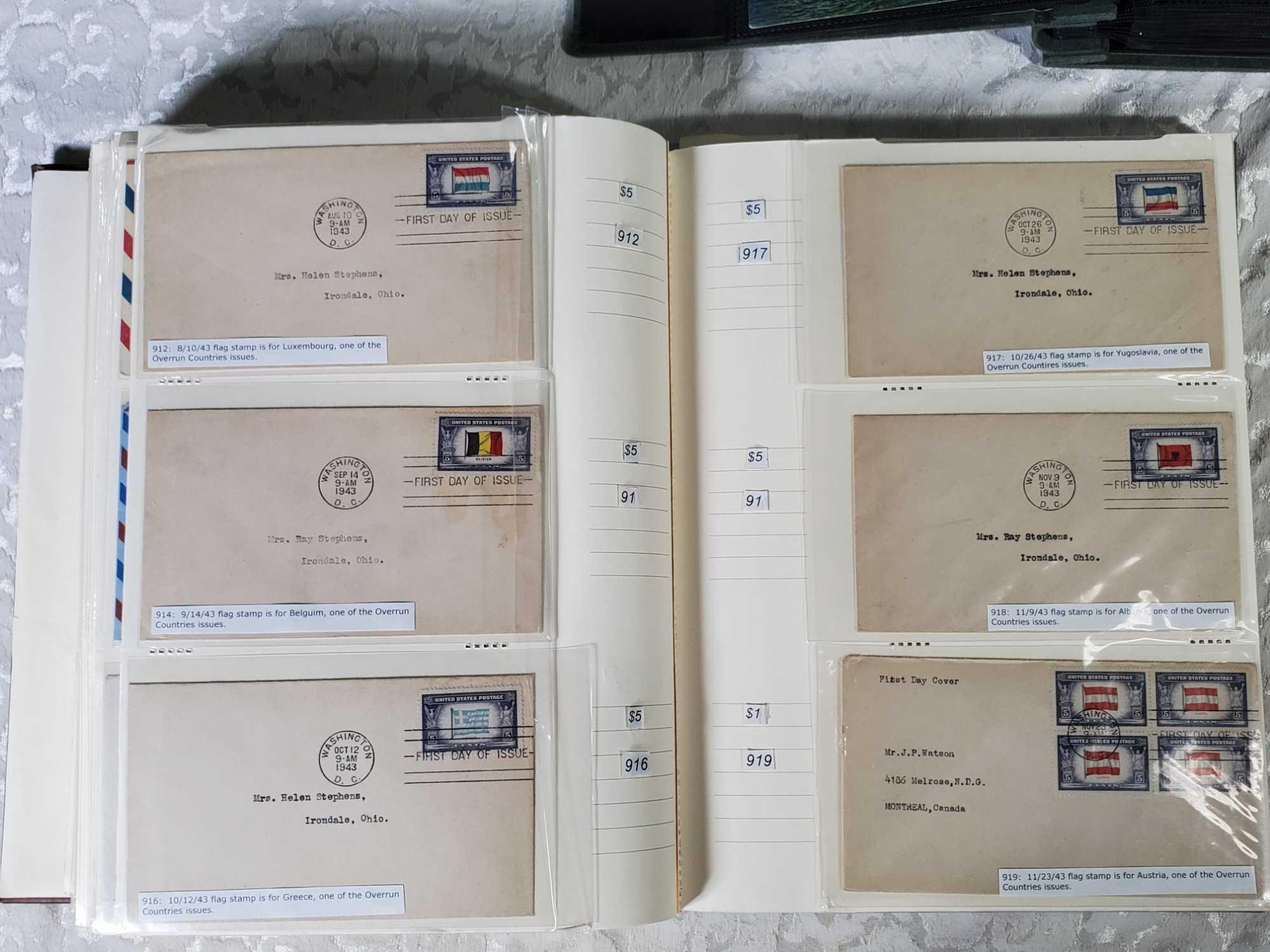 5 Albums of Vintage and Antique First Day Covers, Stamps, Postcards and Old Stock Certificates